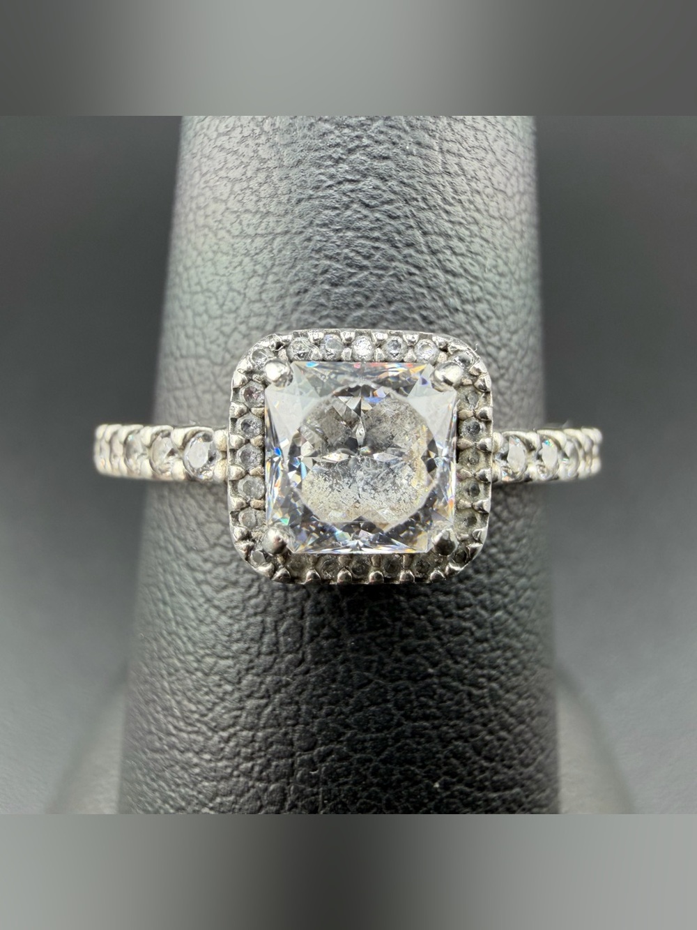 Pandora Sterling Silver 925 Square Sparkle Halo CZ Ring #198863C01 sz 6.5